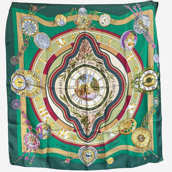 Hermes La Ronde des Heures/ Parmi les Fleurs Silk Scarf, Carre 90 - Picture 14 of 15